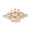 Brass Pave Clear Cubic Zirconia Connector Charms, Cadmium Free & Nickel Free & Lead Free, Flower Links, Real 18K Gold Plated, 13x22.5x4mm, Hole: 1.2mm