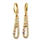 Real 18K Gold Plated Brass Dangle Leverback Earrings, with Enamel and Cubic Zirconia, Evil Eye, Pearl Pink, 38.5x6mm