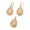 (Jewelry Parties Factory Sale)Brass Micro Pave Cubic Zirconia Jewelry Sets, Pendant and Earrings, Long-Lasting Plated, teardrop, Real 24K Gold Plated, 34x23x8mm, Hole: 5x6mm, 48mm, Pin: 1mm