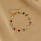 Brass Glass Link Chain Bracelets for Women, Heart, 7-1/8 inch(18cm)