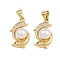 Brass Micro Pave Cubic Zirconia Pendants, with ABS Imitation Pearl, Dolphin, Rack Plating, Long-Lasting Plated, Lead Free & Cadmium Free, Real 18K Gold Plated, 19.5x12.5x8mm, Hole: 4x3mm