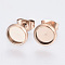 Flat Round 304 Stainless Steel Stud Earring Settings, Rose Gold, Tray: 16mm, 18mm, Pin: 0.7mm