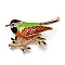 Bird Zinc Alloy Rhinstone Brooches, with Enamel, Yellow Green, 24x44mm
