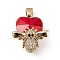 Real 18K Gold Plated Rack Plating Brass Micro Pave Clear Cubic Zirconia Pendants, with Glass, Long-Lasting Plated, Cadmium Free & Lead Free, Bee with Heart Charm, Crimson, 19x16x10mm, Hole: 3.5x5mm
