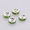 Brass Rhinestone Spacer Beads, Grade AAA, Straight Flange, Nickel Free, Silver Color Plated, Rondelle, Peridot, 5x2.5mm, Hole: 1mm