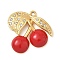 304 Stainless Steel Enamel Pendants, with Rhinestone, Cherry Charms, Ion Plating(IP), Real 18K Gold Plated, Red, 21x20.5x3mm, Hole: 1.5mm