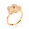 Flower Brass Micro Pave Clear Cubic Zirconia Adjustable Ring Settings, for Half Drilled Beads, Cadmium Free & Nickel Free & Lead Free, Real 18K Gold Plated, Pin: 0.9mm, 14~14.8mm, US Size 6~6 3/4(16.5~17.1mm)