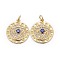 Brass Micro Pave Clear Cubic Zirconia Pendants, with Enamel & Jump Rings, Long-Lasting Plated, for Religion, Flat Round with The Eye of Horus, Real 18K Gold Plated, 20x18x3mm