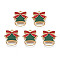 Alloy Enamel Pendants, Cadmium Free & Lead Free, Light Gold, Christmas Bell, Dark Green, 16x14.5x3mm, Hole: 1.6mm