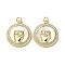 Gesture Theme Brass Micro Pave Cubic Zirconia Pendants, with Shell, Flat Round, Cadmium Free & Lead Free, Real 18K Gold Plated, 21.5x19x4mm, Hole: 3mm
