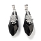 Natural Obsidian Faceted Teardrop Pendants, Rack Plating Platinum Tone Brass Flower Charms, Cadmium Free & Lead Free, 44~45.5x14.5~15.5x16~17mm, Hole: 6.5x5mm