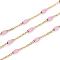 Ion Plating(IP) 304 Stainless Steel Cable Chains, with Enamel Oval Beads, Soldered, with Spool, Flat Oval, Golden, Pearl Pink, 5x2.5mm, Link: 2x1.6x0.3mm, about 32.8 Feet(10m)/roll