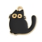 Alloy Enamel Pendants, Golden, Cat Charm, Black, 21.5x20x1.5mm, Hole: 1.8mm