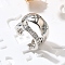 Brass Clear Cubic Zirconia Cuff Earrings, Two-layer C-Shaped, Platinum, 9x12x12.5mm