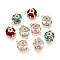 Brass Pave Cubic Zirconia Half Round Connector Charms, Long-Lasting Plated, Golden, Mixed Color, 11.5x16.5~17x9mm, Hole: 1.2mm