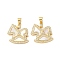 Brass Micro Pave Cubic Zirconia Pendants, Cadmium Free & Lead Free, with Shell, Real 18K Gold Plated, Wooden Horse, Clear, 20.5x20x2.5mm, Hole: 4.5x3.5mm