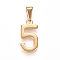 304 Stainless Steel Pendants, Number, Golden, Num.5, 20.5x10x1.5mm, Hole: 7x3mm