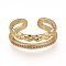 Brass Micro Pave Clear Cubic Zirconia Cuff Rings, Open Rings, Long-Lasting Plated, Real 18K Gold Plated, Inner Diameter: 17mm