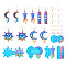 Pandahall 5Pcs 5 Style Moon Phase & Star Pendant Silicone Molds, with Brass Earring Hooks & Jump Rings & Plastic Ear Nuts, Deep Sky Blue, 33~105.5x47~71x4mm, 1Pc/style