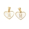 304 Stainless Steel Pave Natural White Shell Heart with Initial Slice Pendants, Ion Plating(IP), Golden, Letter M, 14x16x2mm, Hole: 4.5x3mm