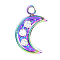 201 Stainless Steel Rhinestone Pendants, Moon Charms, Rainbow Color, 12x8x2mm, Hole: 1mm