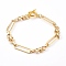Brass Link Chain Bracelets, with Toggle Clasps, Real 18K Gold Plated, 7-1/2 inch(19cm)