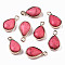 Synthetic Turquoise Pendants, with Light Gold Plated Brass Edge, Teardrop, Dyed, Cerise, 18~19x10.5x5mm, Hole: 2mm