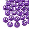 Plating Opaque Acrylic Beads, Metal Enlaced, Flat Round with Letter, Dark Violet, 10x6mm, Hole: 1.8mm, about 632pcs/200g