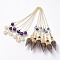 Resin Hexagonal Pointed Dowsing Pendulums(Brass Finding and Gemstone Inside), with Brass Chain, Chakra, Faceted, Cone, Golden, 360mm