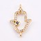 Brass Micro Pave Cubic Zirconia Links, Long-Lasting Plated, Hamsa Hand/Hand of Fatima/Hand of Miriam, Golden, 19.5x12.5x2mm, Hole: 1.2mm