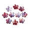 Baking Painted Transparent Glass Bead Caps, 5-Petal Flower, with Glitter Powder, Dark Red, 12~12.5x4.5~5mm, Hole: 1.2~1.4mm, about 1750pcs/1000g