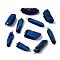 PVD Vacuum Plating Natural Quartz Crystal Pendants, with Brass Loop, Strip Shape, Medium Blue, 24~36x7~16x6~11mm, Hole: 1.8mm