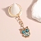 Golden Zinc Alloy Keychain, with Aquamarine Rhinestone, Owl, 8cm