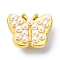 Rack Plating Brass Pendants, with Plastic Imitation Pearl  Beads, Long-Lasting Plated, Lead Free & Cadmium Free, Butterfly, Real 18K Gold Plated, 11x13.8x6mm, Hole: 1.8mm