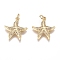 Brass Micro Pave Cubic Zirconia Pendants, Long-Lasting Plated, with Jump Ring, Starfish, Clear, Golden, 16.5x15x2.5mm, Hole: 0.8mm
