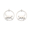Non-Tarnish 201 Stainless Steel Pendants, Ring with Cat, Stainless Steel Color, 27x25x1.5mm, Hole: 1.4mm