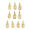 Brass Pendants, Number Charms, with Jump Ring, Rack Plating, Long-Lasting Plated, Lead Free & Cadmium Free, Real 18K Gold Plated, 12x6x1mm, Hole: 3.5mm