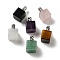 Natural Mixed Gemstone Perfume Bottle Pendants, Square Charms with Stainless Steel Color Plated 304 Stainless Steel Findings, 19x12x12mm, Hole: 2mm