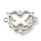 Brass Clear Cubic Zirconia Heart Links, Natural Shell Butterfly Connector Charms, Cadmium Free & Nickel Free & Lead Free, Platinum, 14.5x20.5x3.5mm, Hole: 1.2mm