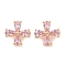 Brass Pave Cubic Zirconia Spacer Bars, 4-Petal Flower, Golden, Pink, 11x12x2.5mm, Hole: 1.5mm