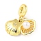 Rack Plating Brass Micro Pave Cubic Zirconia Pendant, with Plastic Bead, Long-Lasting Plated, Lead Free & Cadmium Free, Shell Shape, Real 18K Gold Plated, 26mm, Hole: 4.5mm
