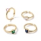 Brass Micro Pave Cubic Zirconia Cuff Rings, Open Solitaire Rings, Long-Lasting Plated, Real 18K Gold Plated, Rectangle, Mixed Color, 2.5mm, Inner Diameter: 18mm