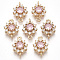 Transparent Glass Links Connectors, Nickel Free, with Golden Tone Brass Findings and Clear Rhinestone, Faceted, Flower, Pearl Pink, 16x11x5mm, Hole: 1.2mm