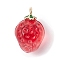 Handmade Lampwork Pendants, with Brass Enamel Finding, Strawberry Charm, Red, 18x11.6x10.5mm, Hole: 1.2mm