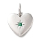 925 Sterling Silver Micro Pave Clear Cubic Zirconia Charms, Heart, with Jump Ring, Platinum, Medium Sea Green, 10x10.5x1.5mm