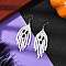 Halloween Theme Ghost Handmade Glass Seed Beaded Dangle Earrings, with Natural Black Spinel Beads and 304 Stainless Steel Earring Hooks, Stainless Steel Color, 72.5x22mm