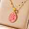 Fashionable Women's Star Moon Oval Brass Enamel Pendant Necklaces, with Colorful Cubic Zirconia, Golden, Pink, 15.75 inch(40cm)