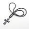 Trendy Unisex Holly Jewelry Grade A Non-Magnetic Synthetic Hematite Beaded Cross Pendant Necklaces, with Alloy Screw Clasps, Black, 24.6 inch