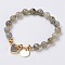 Natural Labradorite Beads Stretch Bracelets, with Electroplate Natural Druzy and Brass Findings, Heart and Flat Round, 2-1/8 inch(5.5cm), Charms: 12~13x12x1~7mm