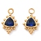 304 Stainless Steel Rhinestone Pendants, Ion Plating(IP), Golden, Rectangle, Dark Blue, 15.5x9.5x3.5mm, Hole: 2.5mm